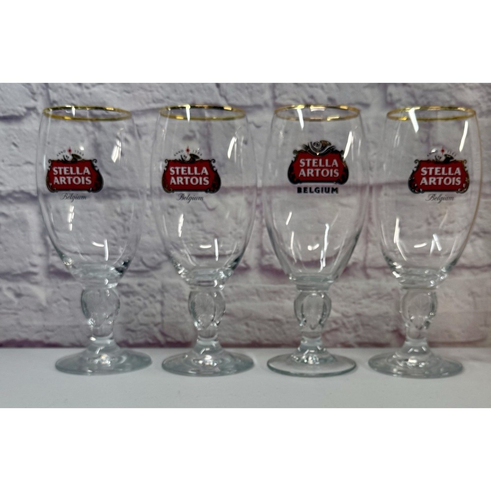 Stella Artois Gold Rim Beer Chalice Glasses Set of 4 Belgium Pint *BRAND NEW*
